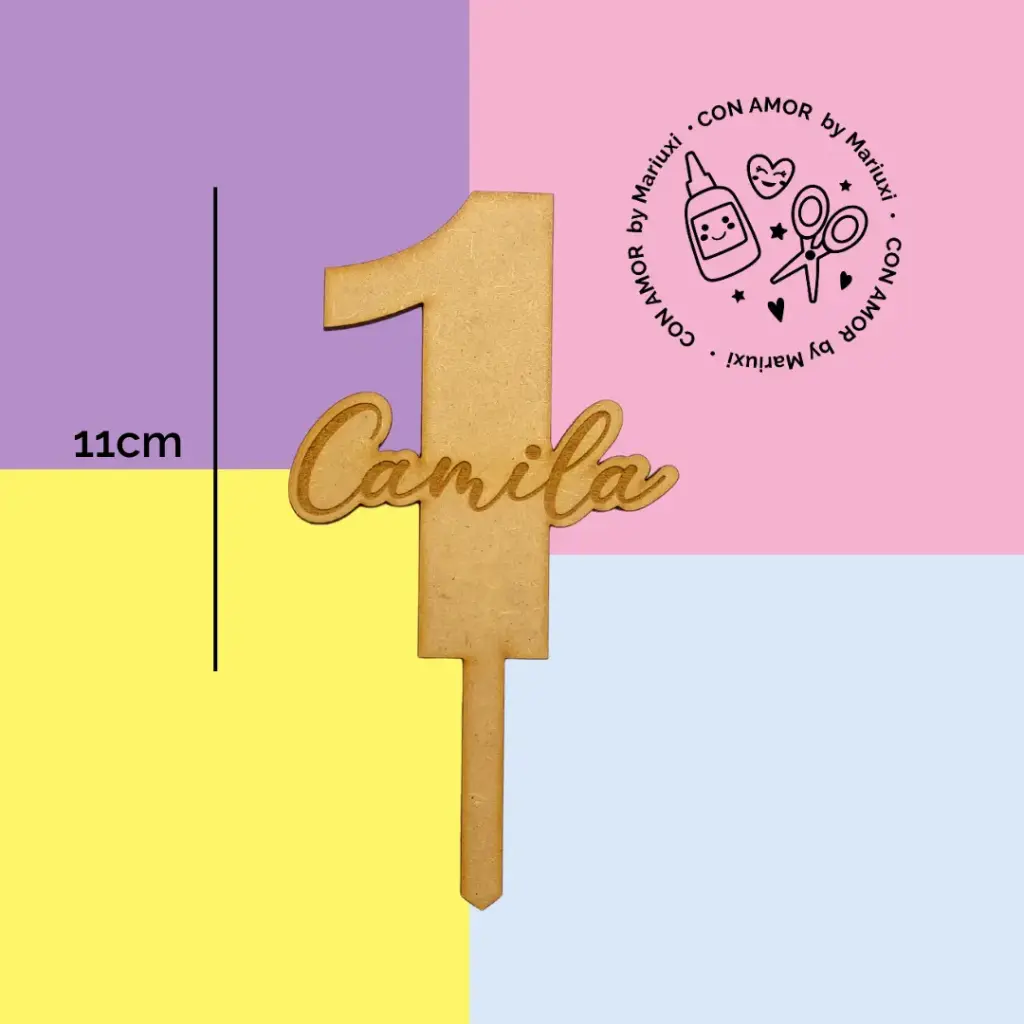 Caketopper número + nombre grabado mdf
