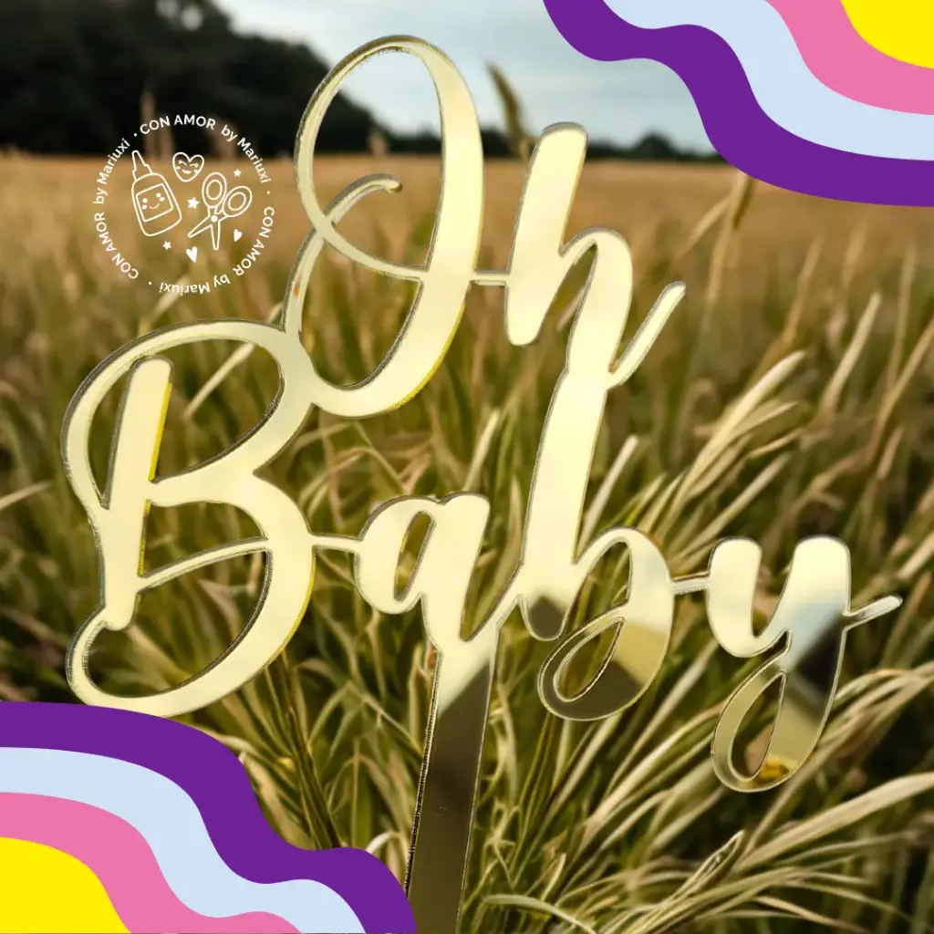 Caketopper frase acrilico: 2 líneas 1 capa (incluye varilla)