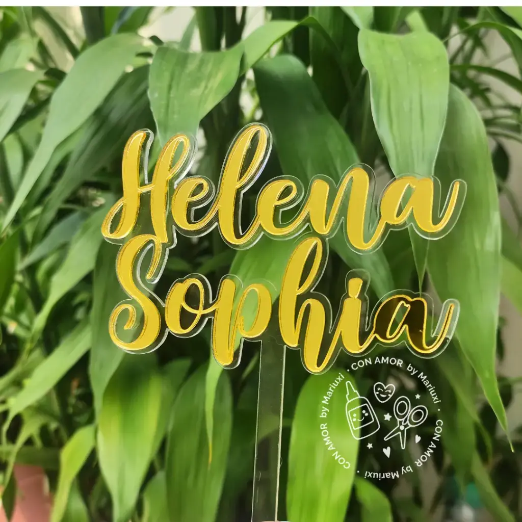 Caketopper nombre / frase de acrilico: 2 líneas 2 capas
