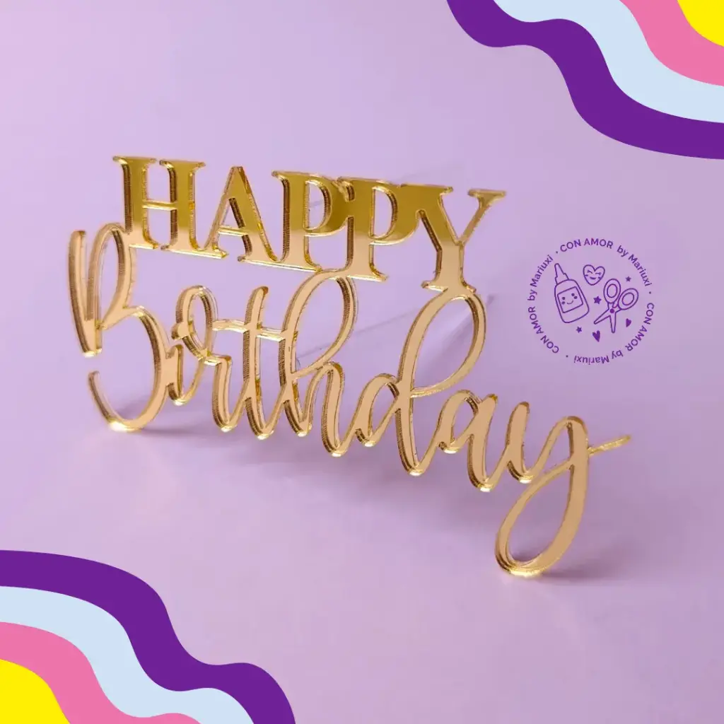 Caketopper frase acrilico: 2 líneas 1 capa (sin varilla)