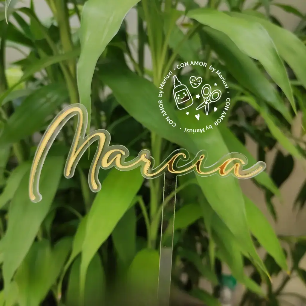 Caketopper nombre de acrilico: 1 línea 2 capas