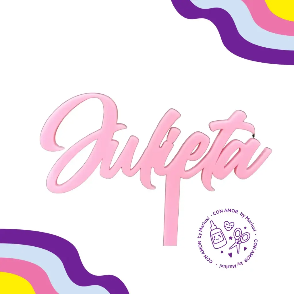 Caketopper nombre de acrilico: 1 línea 1 capa