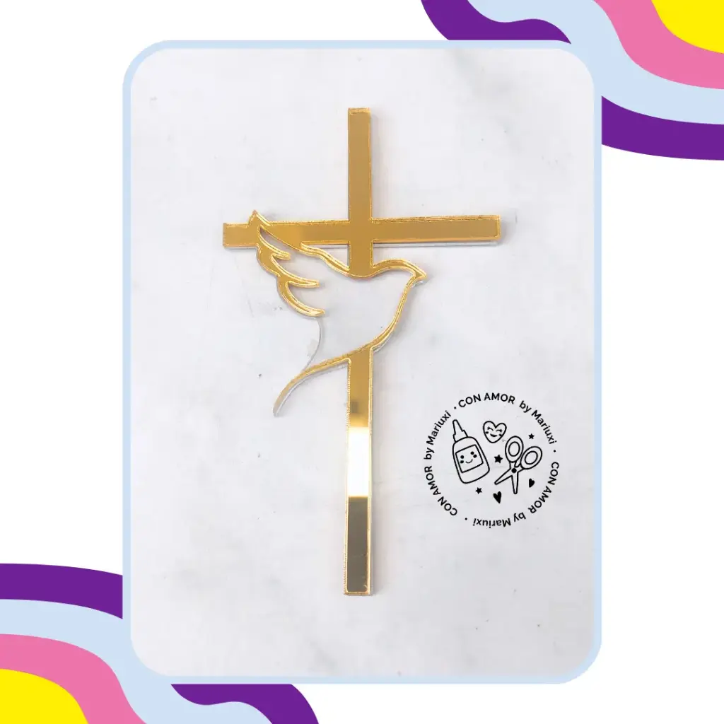 Cruz y paloma de acrilico espejo (frontal)