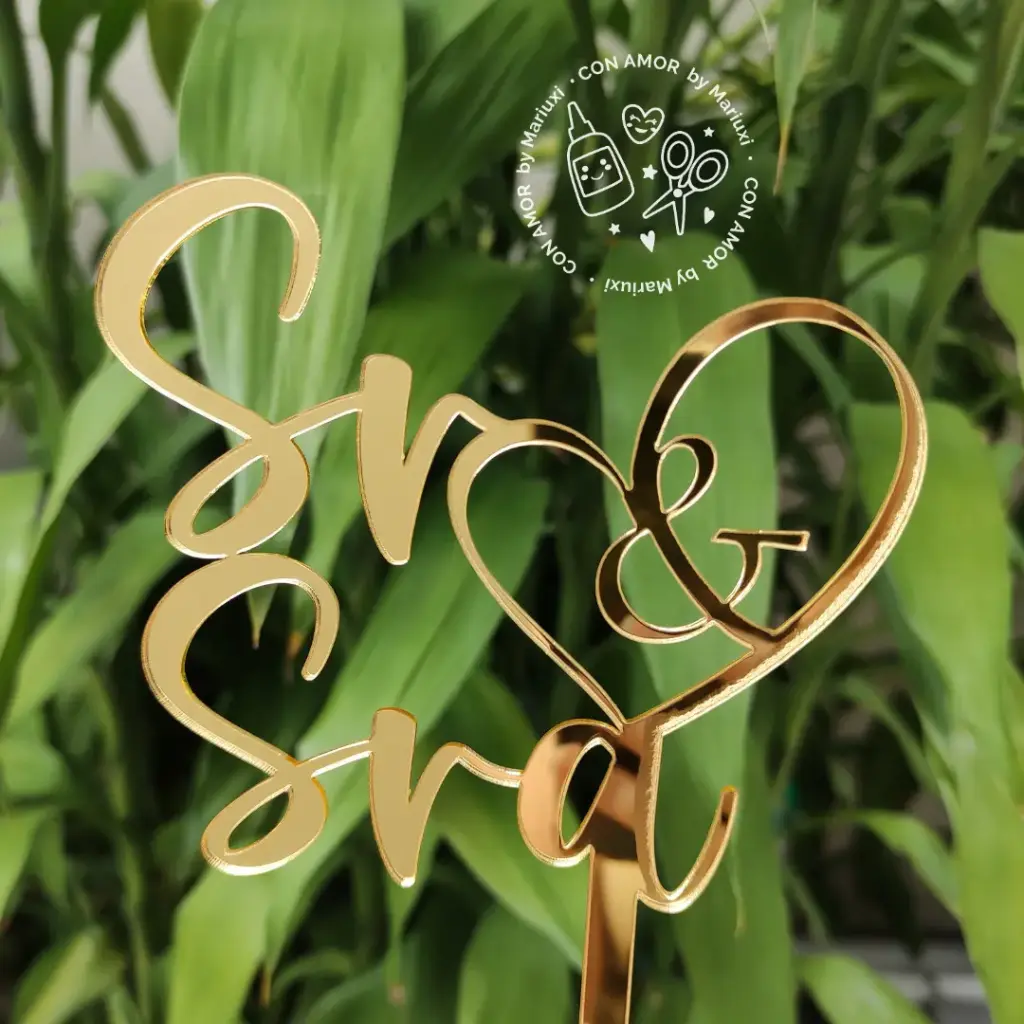 Caketopper acrílico Mr & Mrs / Sr & Sra (1 capa)