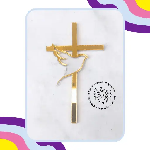 Cruz y paloma de acrilico espejo (frontal)
