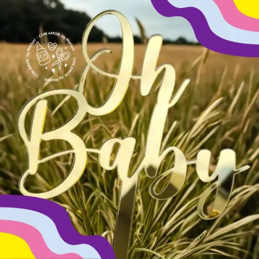 Caketopper frase acrilico: 2 líneas 1 capa (incluye varilla)