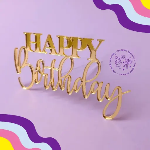 Caketopper frase acrilico: 2 líneas 1 capa (sin varilla)