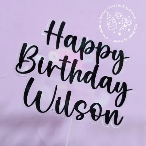 Caketopper frase acrilico: 3 líneas 2 capas